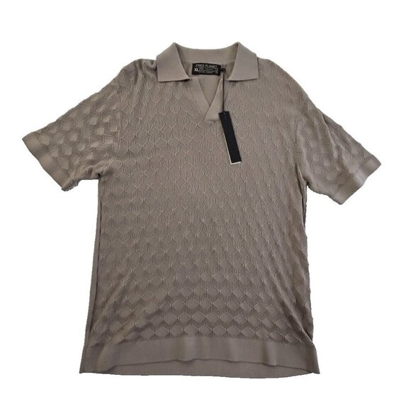 Free Planet Knit Shirt Men's XL Taupe Geometric Pattern Short Sleeve NWT - Picture 1 of 15